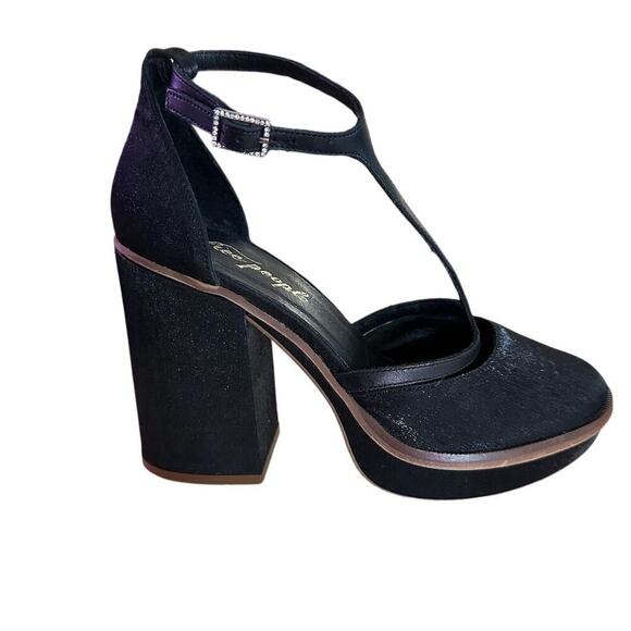 Free People Wythe Platform Heels Women's 7.5 38 Black Block Heel Open Toe - Picture 10 of 10